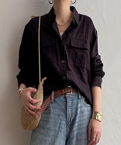 LBC(エルビーシー)の「ジャカードダブルポケットシャツジャケット(シャツ/ブラウス・レディース・チャコール/カーキ/ベージュ・M)」の1枚目の写真