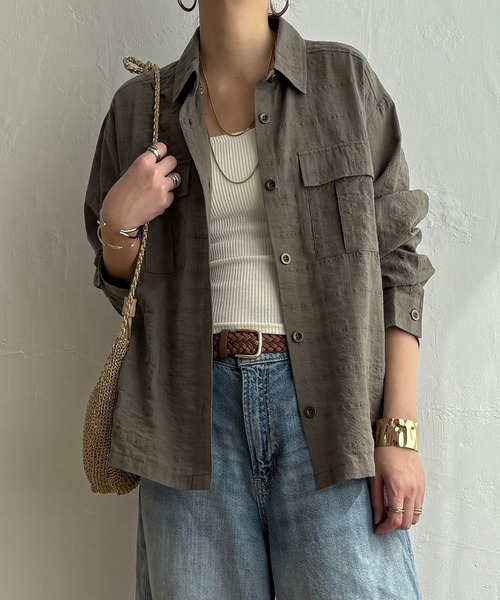 LBC(エルビーシー)の「ジャカードダブルポケットシャツジャケット(シャツ/ブラウス・レディース・チャコール/カーキ/ベージュ・M)」の12枚目の写真