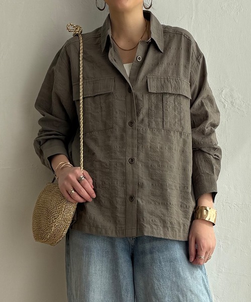 LBC(エルビーシー)の「ジャカードダブルポケットシャツジャケット(シャツ/ブラウス・レディース・チャコール/カーキ/ベージュ・M)」の8枚目の写真