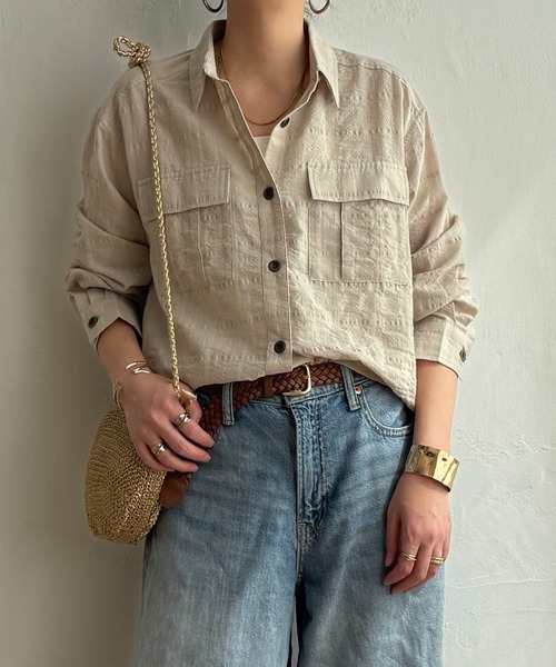 LBC(エルビーシー)の「ジャカードダブルポケットシャツジャケット(シャツ/ブラウス・レディース・チャコール/カーキ/ベージュ・M)」の13枚目の写真