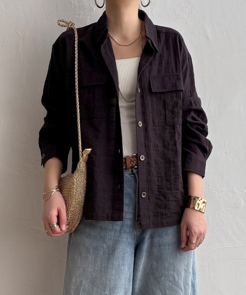 LBC(エルビーシー)の「ジャカードダブルポケットシャツジャケット(シャツ/ブラウス・レディース・チャコール/カーキ/ベージュ・M)」の11枚目の写真