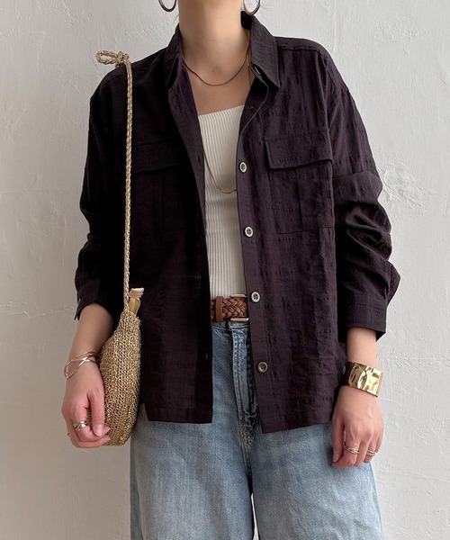 LBC(エルビーシー)の「ジャカードダブルポケットシャツジャケット(シャツ/ブラウス・レディース・チャコール/カーキ/ベージュ・M)」の10枚目の写真