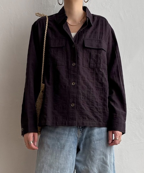 LBC(エルビーシー)の「ジャカードダブルポケットシャツジャケット(シャツ/ブラウス・レディース・チャコール/カーキ/ベージュ・M)」の7枚目の写真