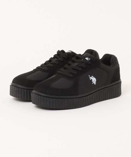 U.S. POLO ASSN.(ユーエスポロアッスン)の「【U.S.POLO ASSN.】ユーエスポロアッスン 厚底コートタイプスニーカー PL00813(スニーカー・レディース・ブラック/ホワイト・22.5cm/23.5cm/24.5cm/23.0cm/24.0cm)」の2枚目の写真