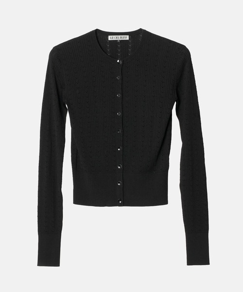 LE CIEL BLEU(ルシェルブルー)の「リブドアイレットカーディガン / Ribbed Eyelet Cardigan(ニット/セーター・レディース・ブラック/ピンク/ライトブルー・36)」の2枚目の写真