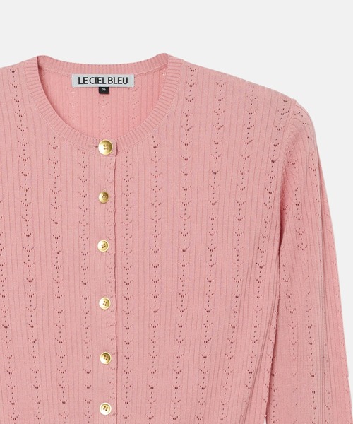LE CIEL BLEU(ルシェルブルー)の「リブドアイレットカーディガン / Ribbed Eyelet Cardigan(ニット/セーター・レディース・ブラック/ピンク/ライトブルー・36)」の10枚目の写真