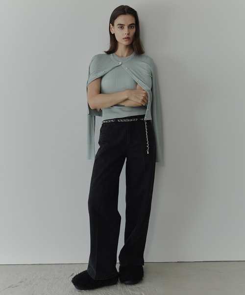 LE CIEL BLEU(ルシェルブルー)の「リブドアイレットカーディガン / Ribbed Eyelet Cardigan(ニット/セーター・レディース・ブラック/ピンク/ライトブルー・36)」の4枚目の写真
