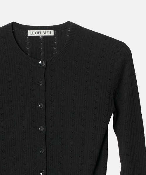 LE CIEL BLEU(ルシェルブルー)の「リブドアイレットカーディガン / Ribbed Eyelet Cardigan(ニット/セーター・レディース・ブラック/ピンク/ライトブルー・36)」の13枚目の写真