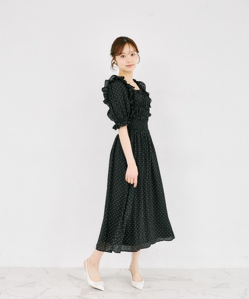 tocco closet(トッコ クローゼット)の「リボン&フリル付きウエストシャーリングドットワンピース(ワンピース・レディース・オフホワイト/ブラック・M)」の22枚目の写真