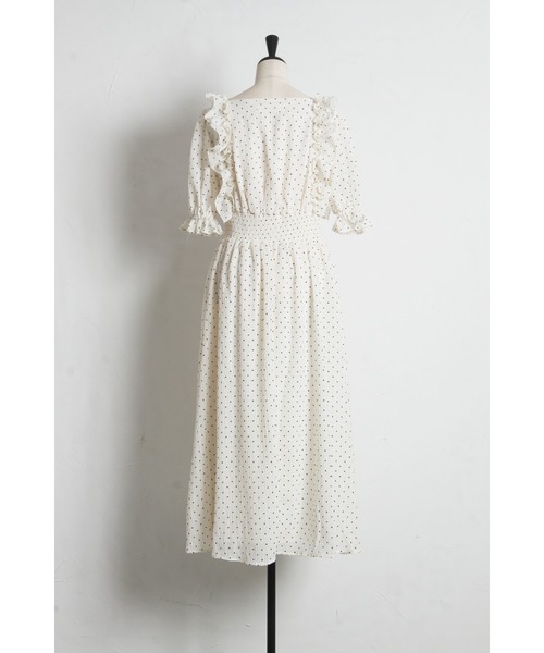 tocco closet(トッコ クローゼット)の「リボン&フリル付きウエストシャーリングドットワンピース(ワンピース・レディース・オフホワイト/ブラック・M)」の5枚目の写真