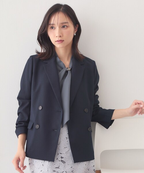 index（インデックス）の「ダブルブレストジャケット/セットアップ対応可【洗える/接触冷感/吸水速乾/防シワ/ストレッチ】（テーラードジャケット・レディース・オレンジ系4/ネイビー/ナチュラル/グレー・42/40/38/36）」の3枚目の写真
