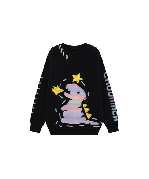 U:UME(ユーム)の「Dinasour Pattern Fringe Sweater(ニット/セーター・メンズ・ブラック・X-LARGE)」の1枚目の写真