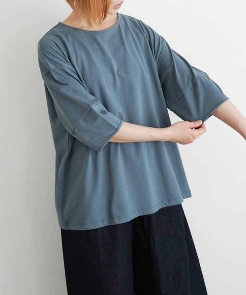 オオカミとフクロウ(オオカミとフクロウ)の「オオカミと白い雲のスワロー(Tシャツ/カットソー・レディース・グレー/スミクロ/ホワイト/ブルー・FREE)」の4枚目の写真