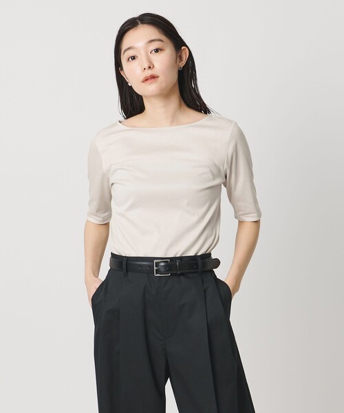 MARW UNITED ARROWS(マルゥ ユナイテッドアローズ)の「<MARW UNITED ARROWS>ボートネック 5分袖 カットソー 汗ジミ防止(Tシャツ/カットソー・レディース・ホワイト/ライトグレー/モカ/ネイビー・FREE)」の3枚目の写真