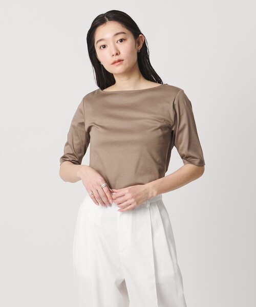 MARW UNITED ARROWS(マルゥ ユナイテッドアローズ)の「<MARW UNITED ARROWS>ボートネック 5分袖 カットソー 汗ジミ防止(Tシャツ/カットソー・レディース・ホワイト/ライトグレー/モカ/ネイビー・FREE)」の4枚目の写真