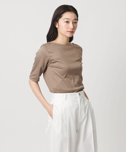 MARW UNITED ARROWS(マルゥ ユナイテッドアローズ)の「<MARW UNITED ARROWS>ボートネック 5分袖 カットソー 汗ジミ防止(Tシャツ/カットソー・レディース・ホワイト/ライトグレー/モカ/ネイビー/ブラック・FREE)」の10枚目の写真