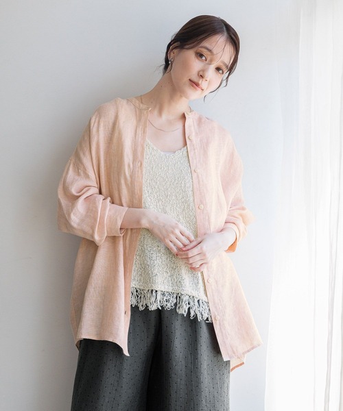 studio CLIP（スタディオクリップ）の「【リネン100%】バンドカラーシャツ（シャツ/ブラウス・レディース・グリーン/サックスブルー/オレンジ/ベージュ・FREE）」の4枚目の写真