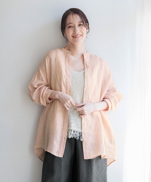 studio CLIP（スタディオクリップ）の「【リネン100%】バンドカラーシャツ（シャツ/ブラウス・レディース・グリーン/サックスブルー/オレンジ/ベージュ・FREE）」の6枚目の写真