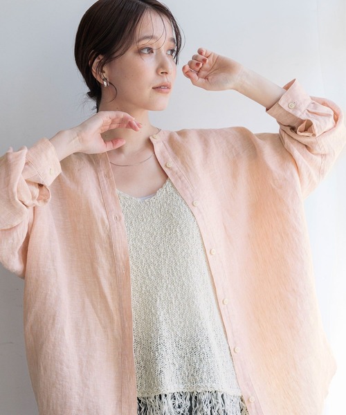 studio CLIP（スタディオクリップ）の「【リネン100%】バンドカラーシャツ（シャツ/ブラウス・レディース・グリーン/サックスブルー/オレンジ/ベージュ・FREE）」の7枚目の写真