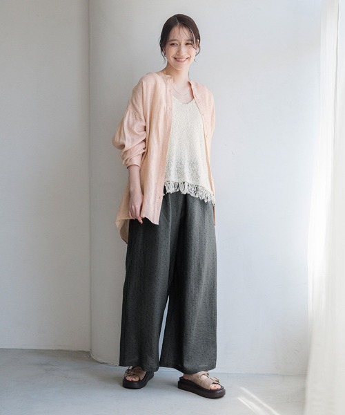 studio CLIP（スタディオクリップ）の「【リネン100%】バンドカラーシャツ（シャツ/ブラウス・レディース・グリーン/サックスブルー/オレンジ/ベージュ・FREE）」の8枚目の写真