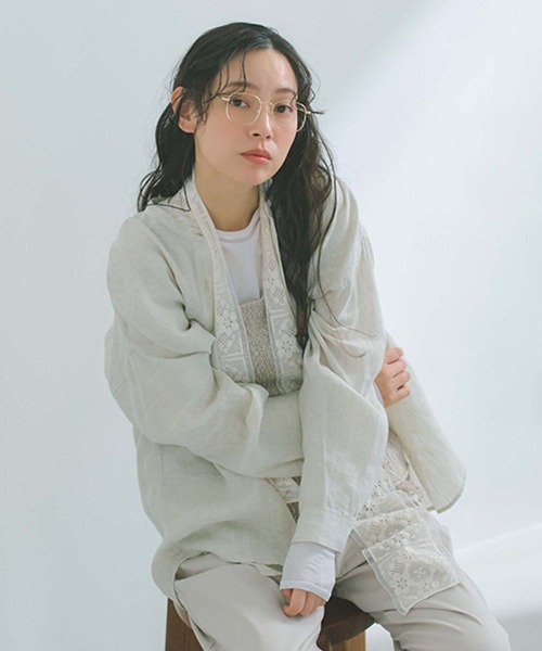 studio CLIP（スタディオクリップ）の「【リネン100%】バンドカラーシャツ（シャツ/ブラウス・レディース・グリーン/サックスブルー/オレンジ/ベージュ・FREE）」の10枚目の写真