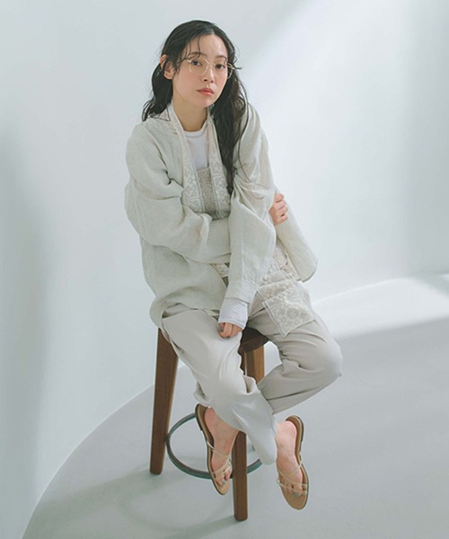 studio CLIP（スタディオクリップ）の「【リネン100%】バンドカラーシャツ（シャツ/ブラウス・レディース・グリーン/サックスブルー/オレンジ/ベージュ・FREE）」の12枚目の写真