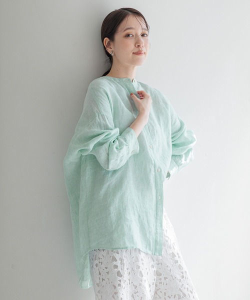 studio CLIP（スタディオクリップ）の「【リネン100%】バンドカラーシャツ（シャツ/ブラウス・レディース・グリーン/サックスブルー/オレンジ/ベージュ・FREE）」の13枚目の写真