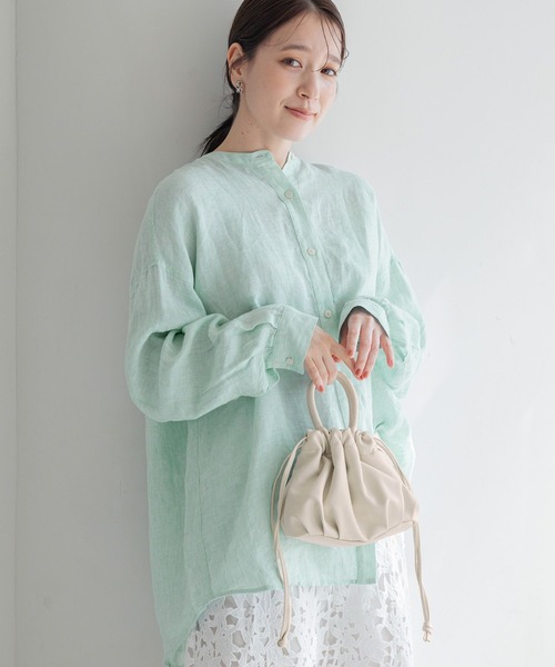 studio CLIP（スタディオクリップ）の「【リネン100%】バンドカラーシャツ（シャツ/ブラウス・レディース・グリーン/サックスブルー/オレンジ/ベージュ・FREE）」の14枚目の写真