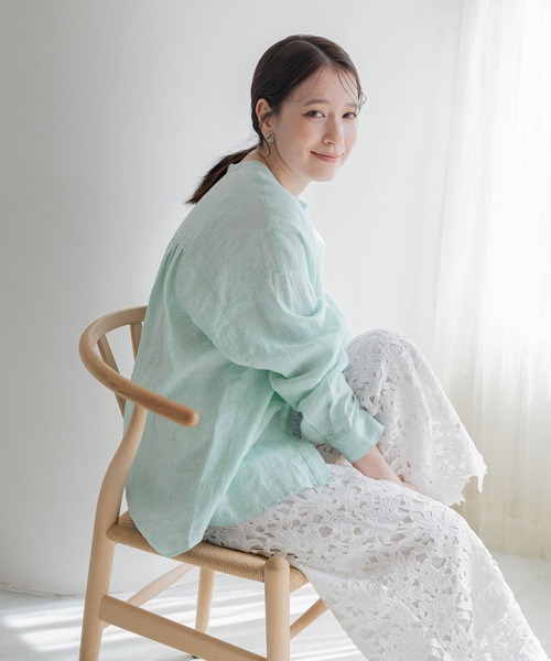 studio CLIP（スタディオクリップ）の「【リネン100%】バンドカラーシャツ（シャツ/ブラウス・レディース・グリーン/サックスブルー/オレンジ/ベージュ・FREE）」の15枚目の写真