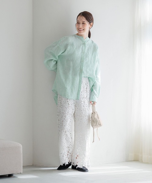 studio CLIP（スタディオクリップ）の「【リネン100%】バンドカラーシャツ（シャツ/ブラウス・レディース・グリーン/サックスブルー/オレンジ/ベージュ・FREE）」の16枚目の写真