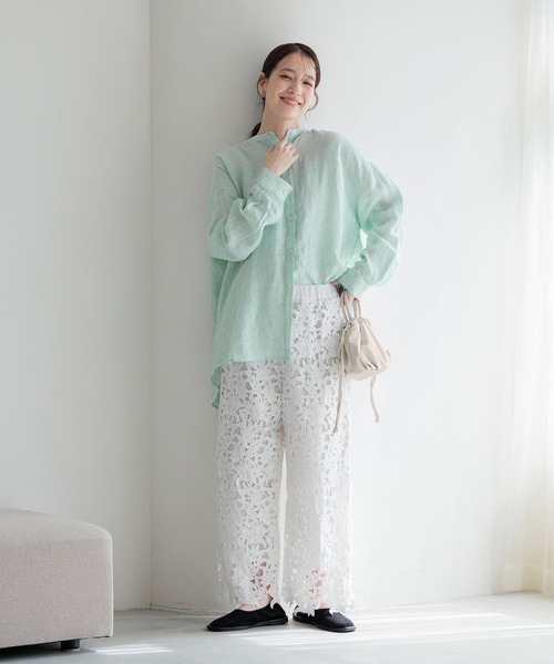 studio CLIP（スタディオクリップ）の「【リネン100%】バンドカラーシャツ（シャツ/ブラウス・レディース・グリーン/サックスブルー/オレンジ/ベージュ・FREE）」の17枚目の写真