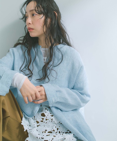 studio CLIP（スタディオクリップ）の「【リネン100%】バンドカラーシャツ（シャツ/ブラウス・レディース・グリーン/サックスブルー/オレンジ/ベージュ・FREE）」の18枚目の写真