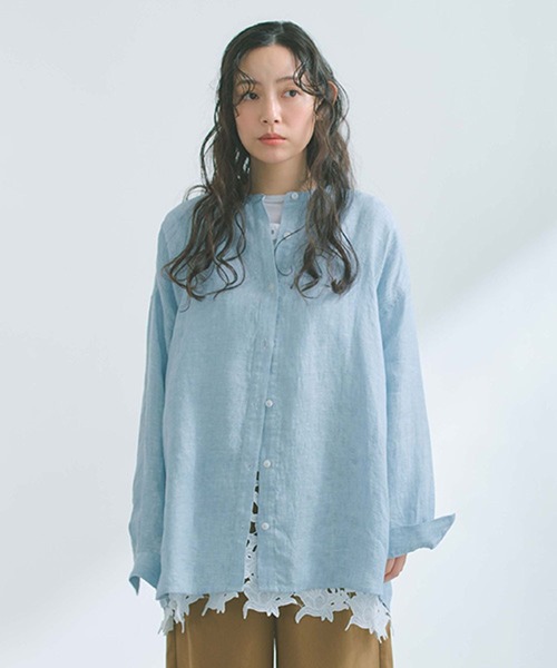 studio CLIP（スタディオクリップ）の「【リネン100%】バンドカラーシャツ（シャツ/ブラウス・レディース・グリーン/サックスブルー/オレンジ/ベージュ・FREE）」の19枚目の写真