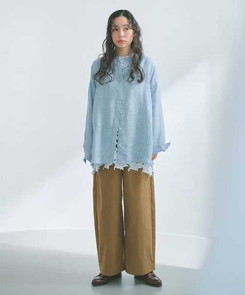 studio CLIP（スタディオクリップ）の「【リネン100%】バンドカラーシャツ（シャツ/ブラウス・レディース・グリーン/サックスブルー/オレンジ/ベージュ・FREE）」の20枚目の写真