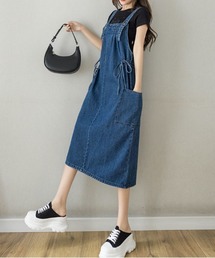 オーバーサイズリボン付きデニムキャミワンピース