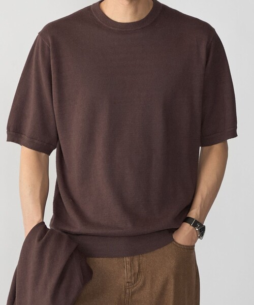 SHIPS(シップス)の「SHIPS:〈接触冷感/ 手洗い可能〉ラミー ニット Tシャツ(ニット/セーター・メンズ・ブラウン/ネイビー/グレー・LARGE/MEDIUM/SMALL/X-LARGE)」の2枚目の写真