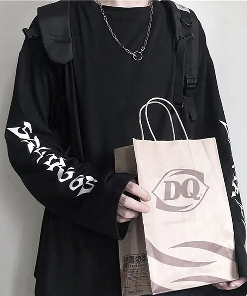 tunee(チュニー)の「【WARAIJOGO】袖プリントモノトーン長袖Tシャツ/ロンT(NEZ)(Tシャツ/カットソー・メンズ・ホワイト/ブラック・FREE)」の3枚目の写真