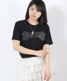 SNS映え グランジロゴTシャツ/ラインストーン・刺繍/コンパクトシルエット/韓国ストリート/ユニセックス