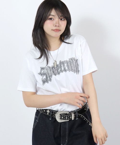 Salong hameu（サロン ハミュー）の「SNS映え グランジロゴTシャツ/ラインストーン・刺繍/コンパクトシルエット/韓国ストリート/ユニセックス（Tシャツ/カットソー・メンズ・ブラック系その他3/ブラック系その他/ブラック系その他2/ホワイト系その他/ピンク/ホワイト・L/M/S）」の20枚目の写真
