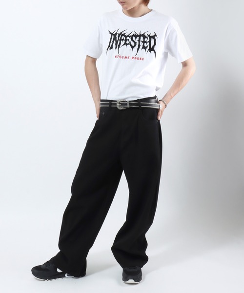 Salong hameu（サロン ハミュー）の「SNS映え グランジロゴTシャツ/ラインストーン・刺繍/コンパクトシルエット/韓国ストリート/ユニセックス（Tシャツ/カットソー・メンズ・ブラック系その他3/ブラック系その他/ブラック系その他2/ホワイト系その他/ピンク/ホワイト・L/M/S）」の18枚目の写真
