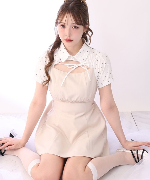 one after another NICE CLAUP(ワンアフターアナザーナイスクラップ)の「サイドカット異素材ミニワンピース(ワンピース・レディース・チャコールグレー/アイボリー/ベージュ・FREE)」の3枚目の写真