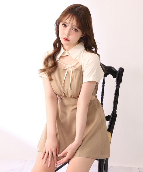 one after another NICE CLAUP(ワンアフターアナザーナイスクラップ)の「サイドカット異素材ミニワンピース(ワンピース・レディース・チャコールグレー/アイボリー/ベージュ・FREE)」の15枚目の写真