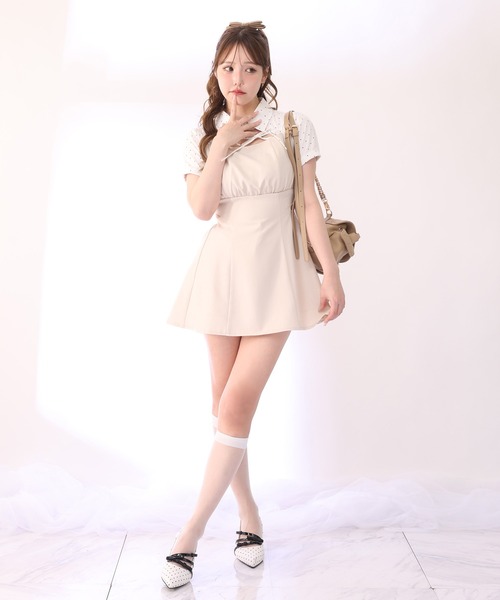 one after another NICE CLAUP(ワンアフターアナザーナイスクラップ)の「サイドカット異素材ミニワンピース(ワンピース・レディース・チャコールグレー/アイボリー/ベージュ・FREE)」の10枚目の写真