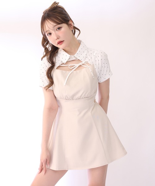 one after another NICE CLAUP(ワンアフターアナザーナイスクラップ)の「サイドカット異素材ミニワンピース(ワンピース・レディース・チャコールグレー/アイボリー/ベージュ・FREE)」の9枚目の写真