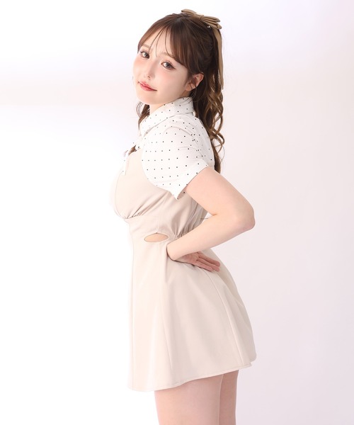 one after another NICE CLAUP(ワンアフターアナザーナイスクラップ)の「サイドカット異素材ミニワンピース(ワンピース・レディース・チャコールグレー/アイボリー/ベージュ・FREE)」の7枚目の写真
