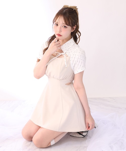 one after another NICE CLAUP(ワンアフターアナザーナイスクラップ)の「サイドカット異素材ミニワンピース(ワンピース・レディース・チャコールグレー/アイボリー/ベージュ・FREE)」の6枚目の写真