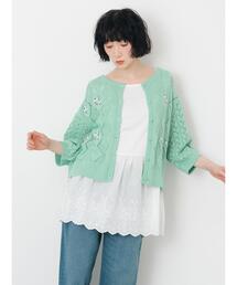 ビーズ花刺繍カーディガン