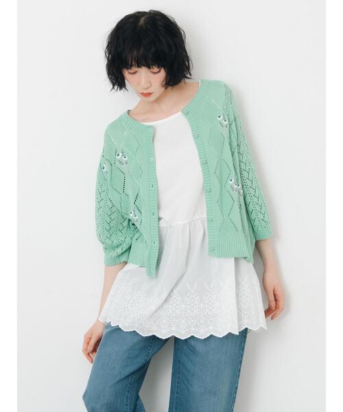 Samansa Mos2(サマンサ モスモス)の「ビーズ花刺繍カーディガン(カーディガン/ボレロ・レディース・ミント/キナリ/ベージュ・F)」の6枚目の写真