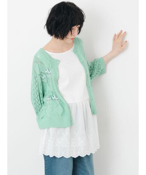 Samansa Mos2(サマンサ モスモス)の「ビーズ花刺繍カーディガン(カーディガン/ボレロ・レディース・ミント/キナリ/ベージュ・F)」の9枚目の写真