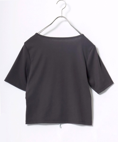 Salong hameu(サロン ハミュー)の「デニムビスチェレイヤード風 リブTシャツ/レディース/半袖/ドッキングトップス/レースアップ/韓国ファッション(Tシャツ/カットソー・レディース・ブラック/チャコールグレー・M/L)」の16枚目の写真